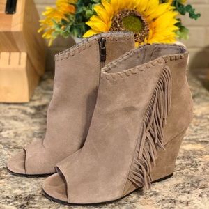 Vince Camuto Tecca Open Toe Fringe Wedge Bootie